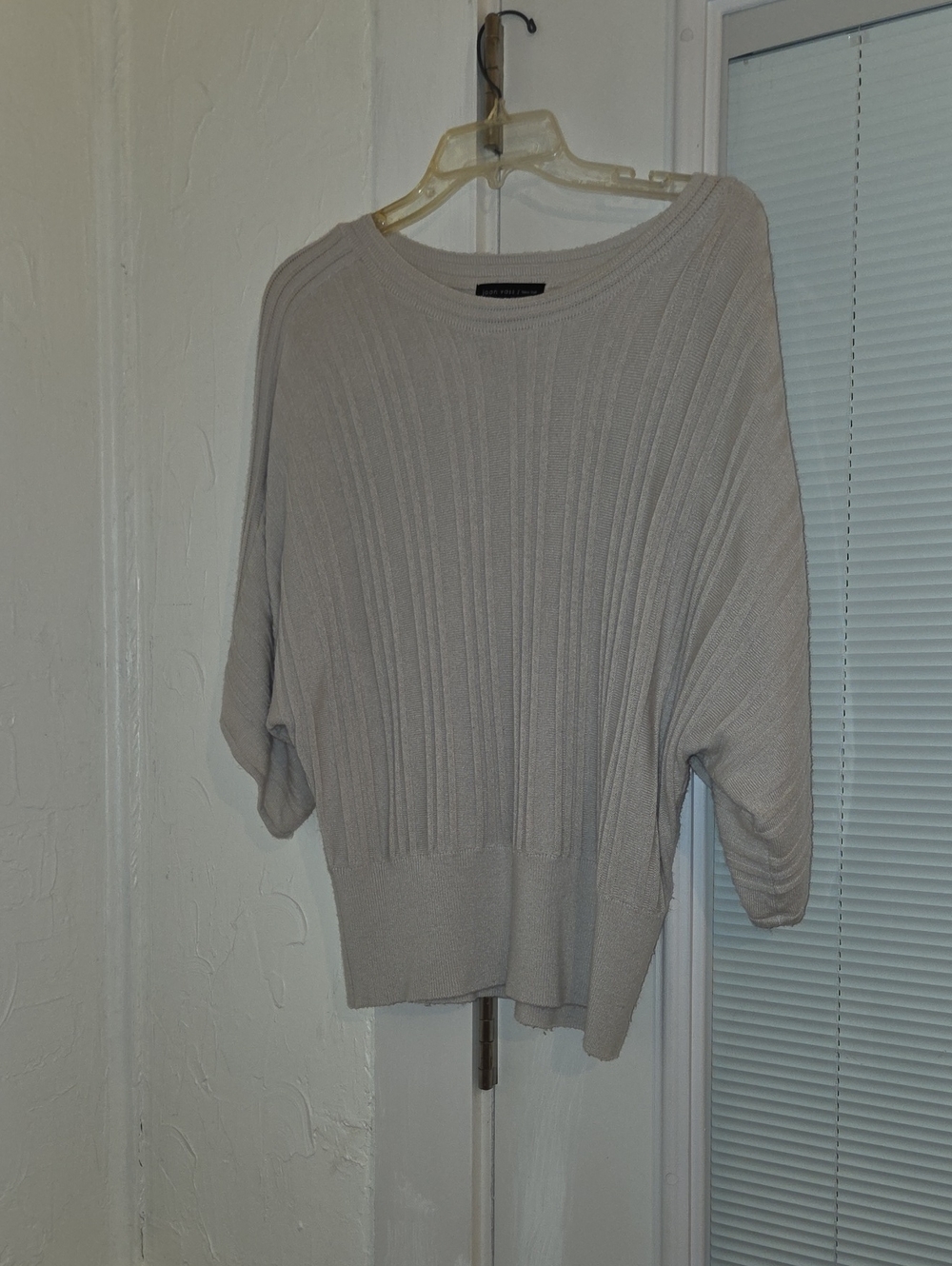 Women's Neutral Taupe Ribbed Crewneck Sweater